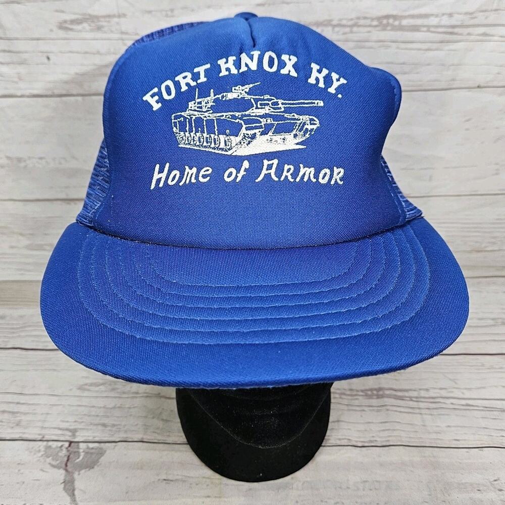 Vintage Fort Knox Hat Home Of Armor Trucker Foam Mesh Adjustable Snapback Blue